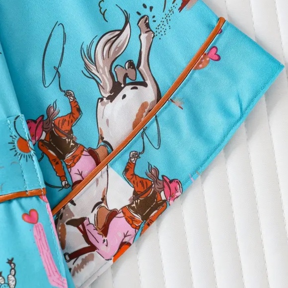 Turquoise Western Western-Chic Horse Print Pajama Set - Picture 5 of 9